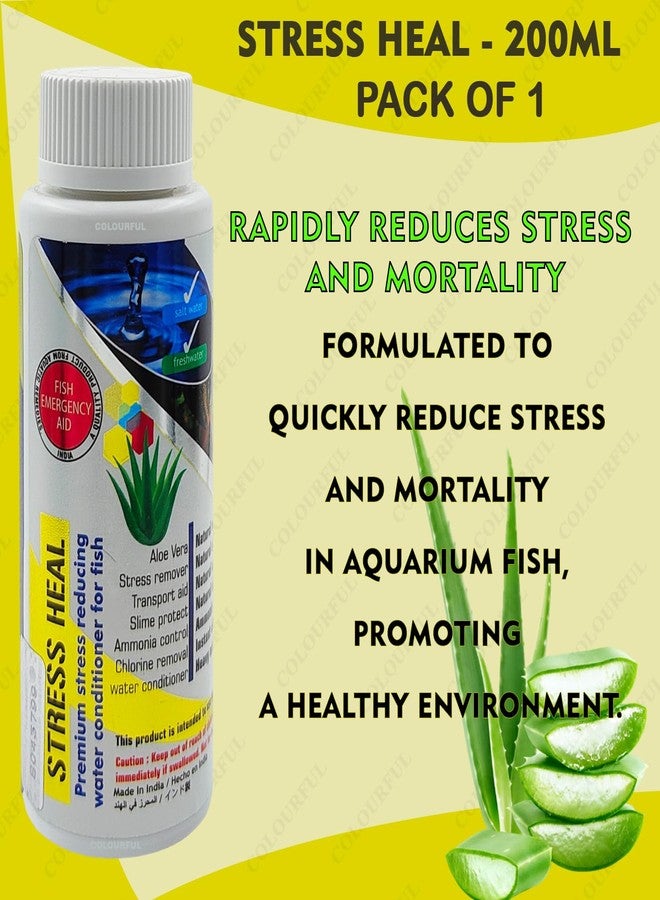 colourful Stress HEAL Aquarium Water Conditioner with Aloe Vera - Removes Chlorine & Ammonia, Enhances Fish Immunity - Use After Every Water Change to Reduce Mortality, (Stress HEAL, 200ml), Pack of 1 - Image 2